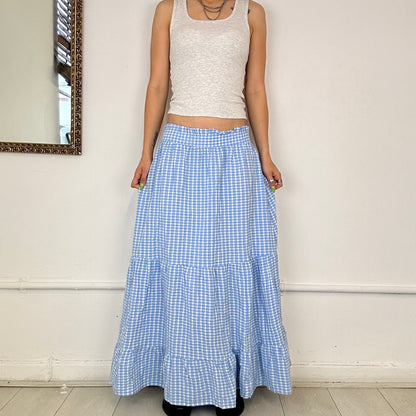 light blue gingham maxi skirt