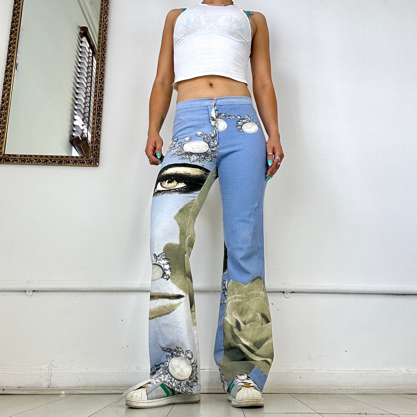 rare 2000's graphic print straight leg trousers