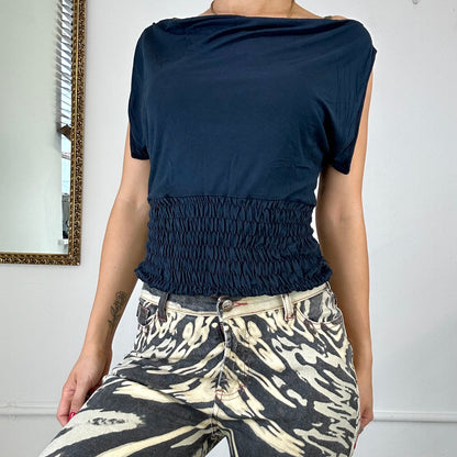 Miss Sixty navy off the shoulder ruched top