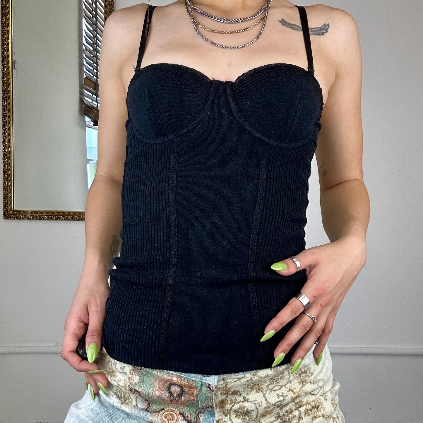 90s guess black brassiere corset top