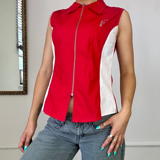 vintage ferre red sleeveless zip up top