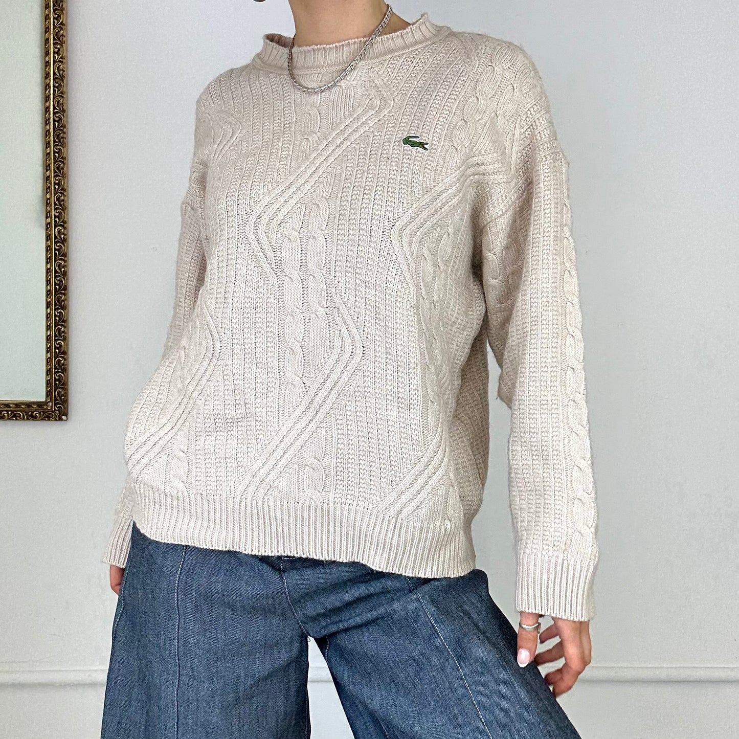 vintage lacoste cream cable knit jumper