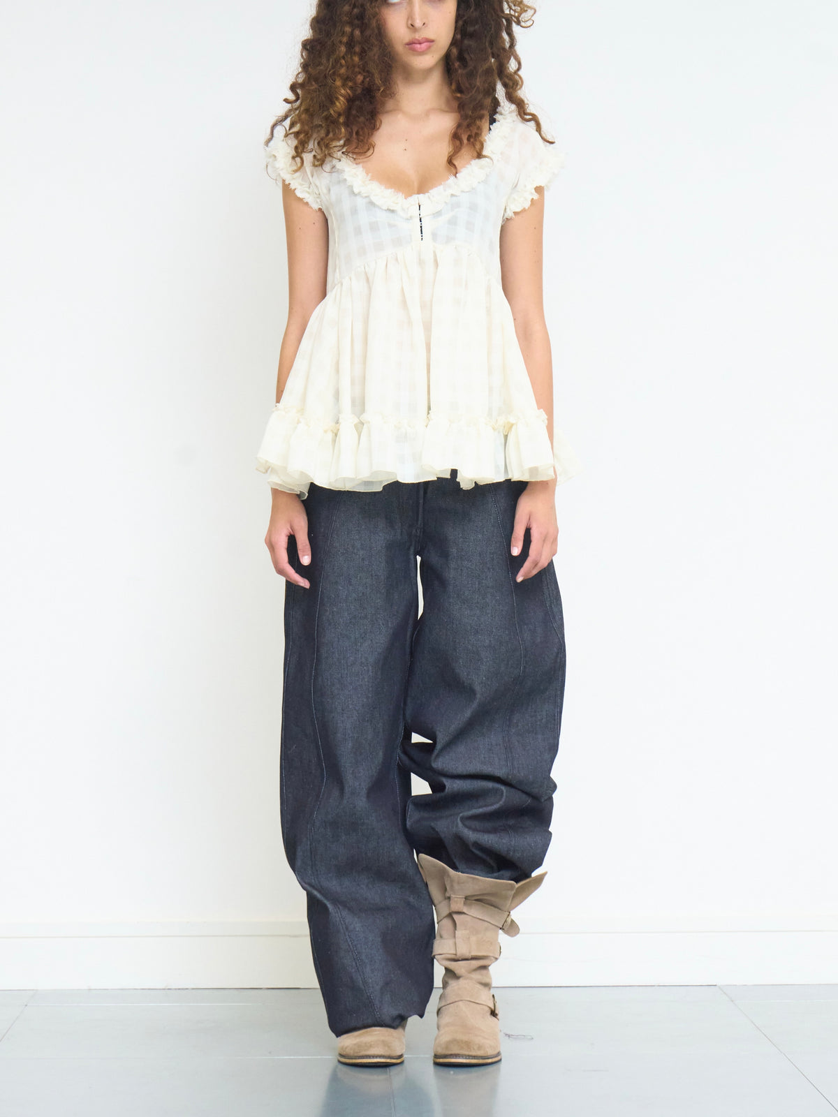 jean babydoll top - ivory wool