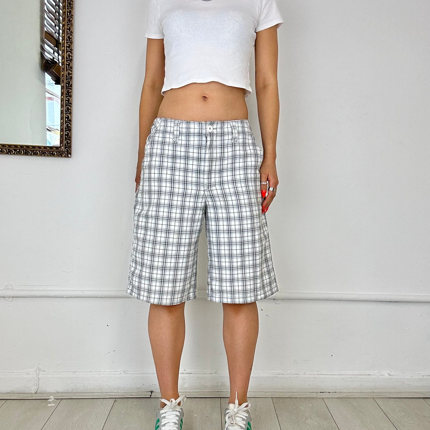 grey and white checkered shorts by quiksilver