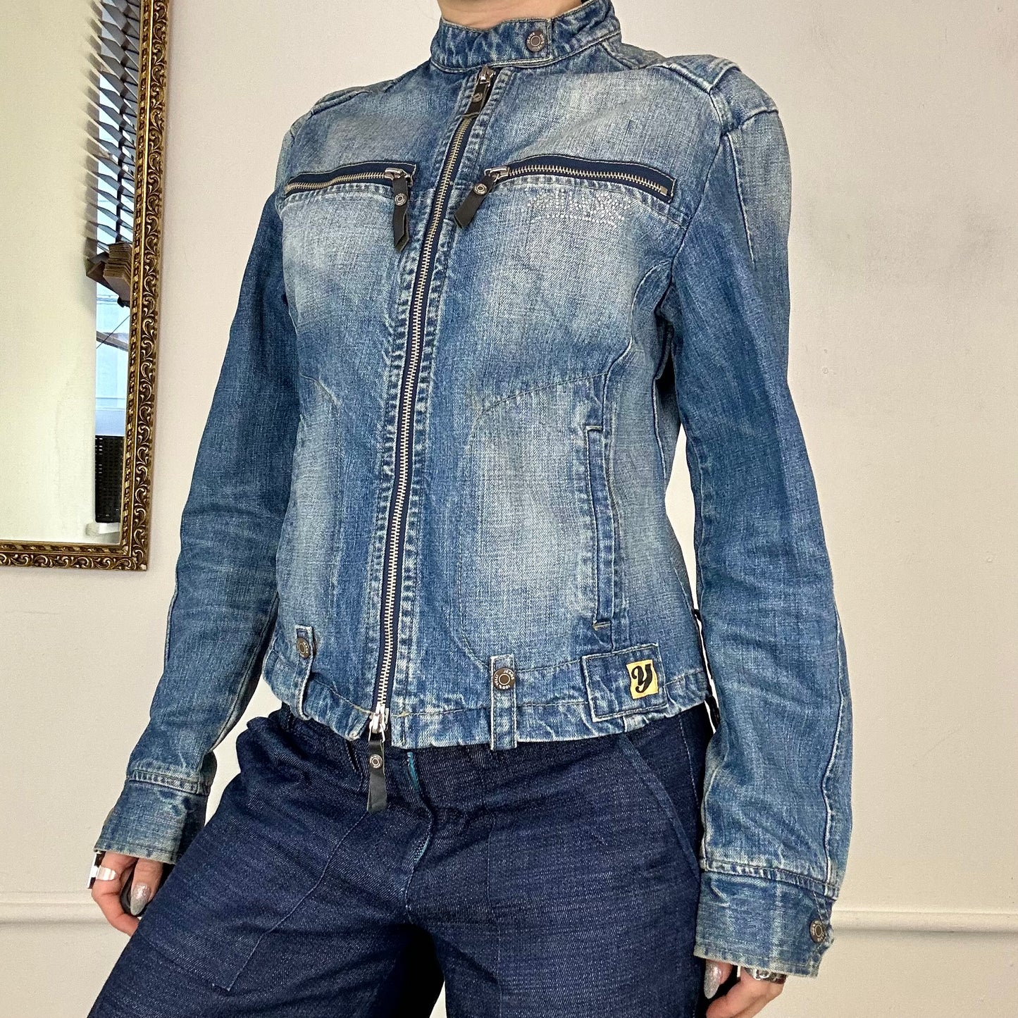 2000's denim zip up jacket