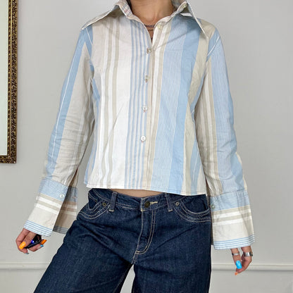 90's button up blue striped blouse