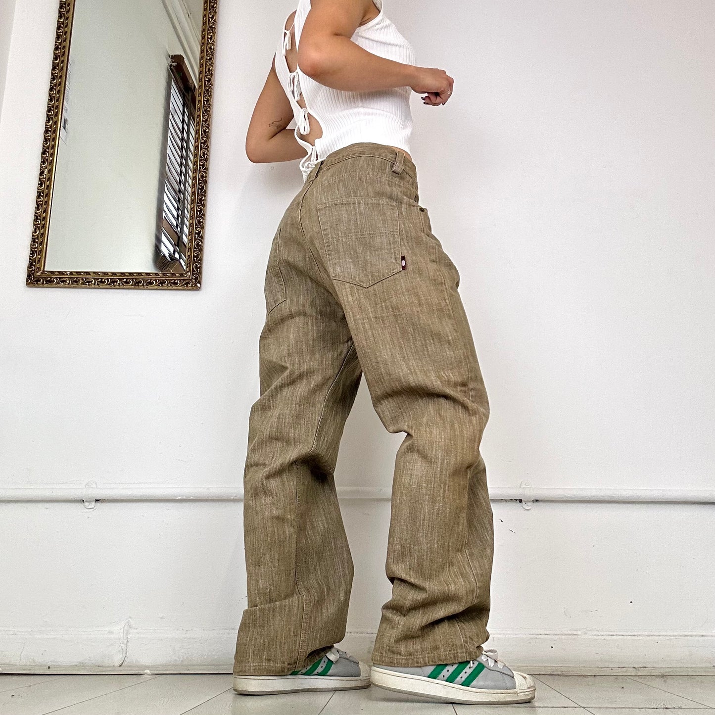 khaki baggy denim jeans