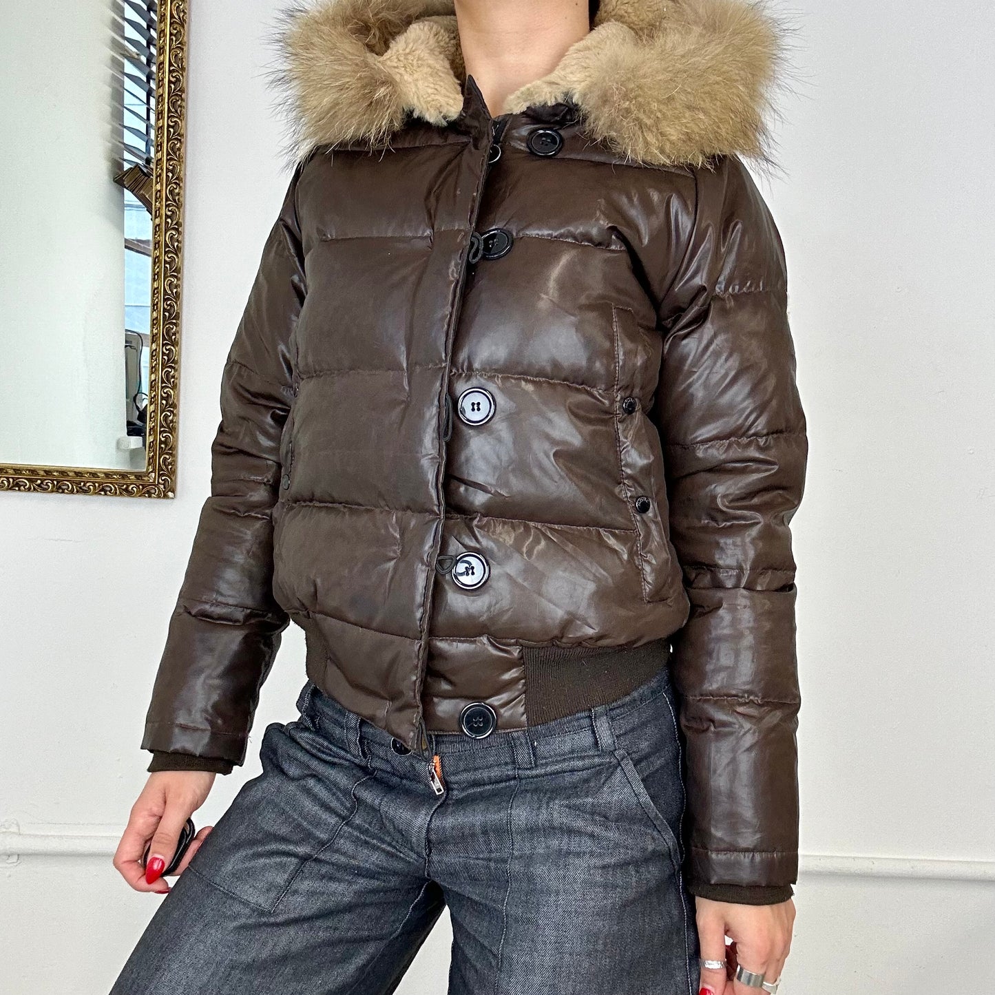 vintage moncler down filled brown puffer coat