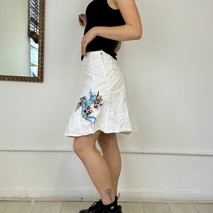 white embroidered midi skirt