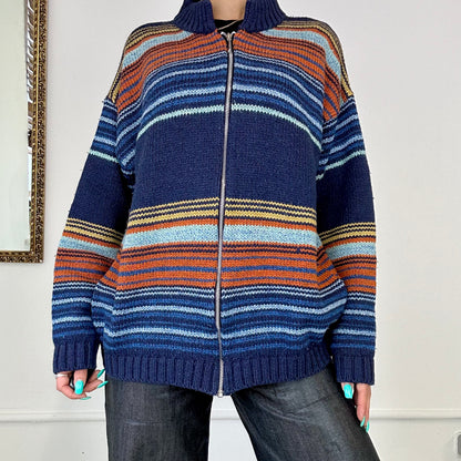 vintage striped chunky knit zip up jumper