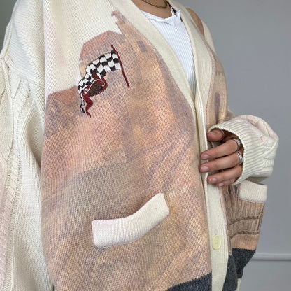 90's cream patterned knit cardigan