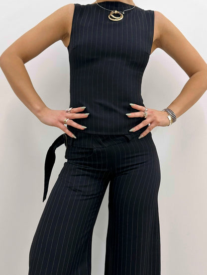 the charlie top in black pinstripe