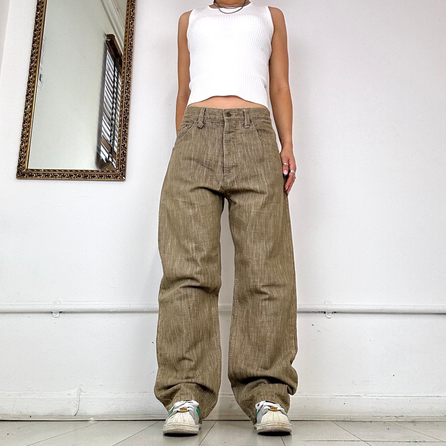 khaki baggy denim jeans