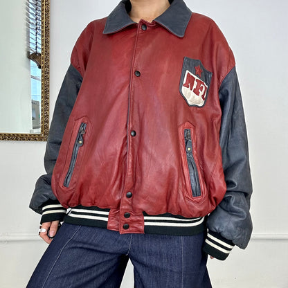 vintage NFL red and black leather bomber jacket