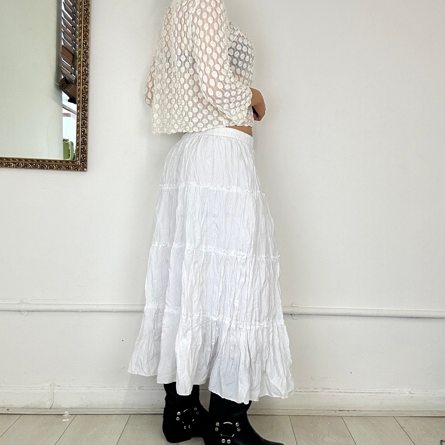 vintage white tiered maxi skirt