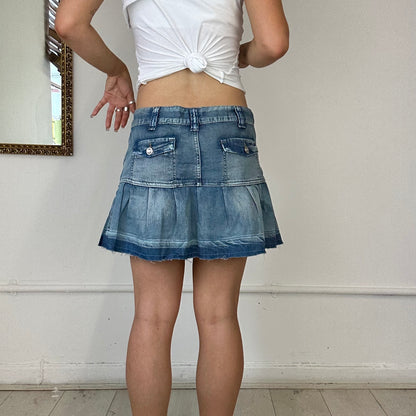 00's pleated denim mini skirt