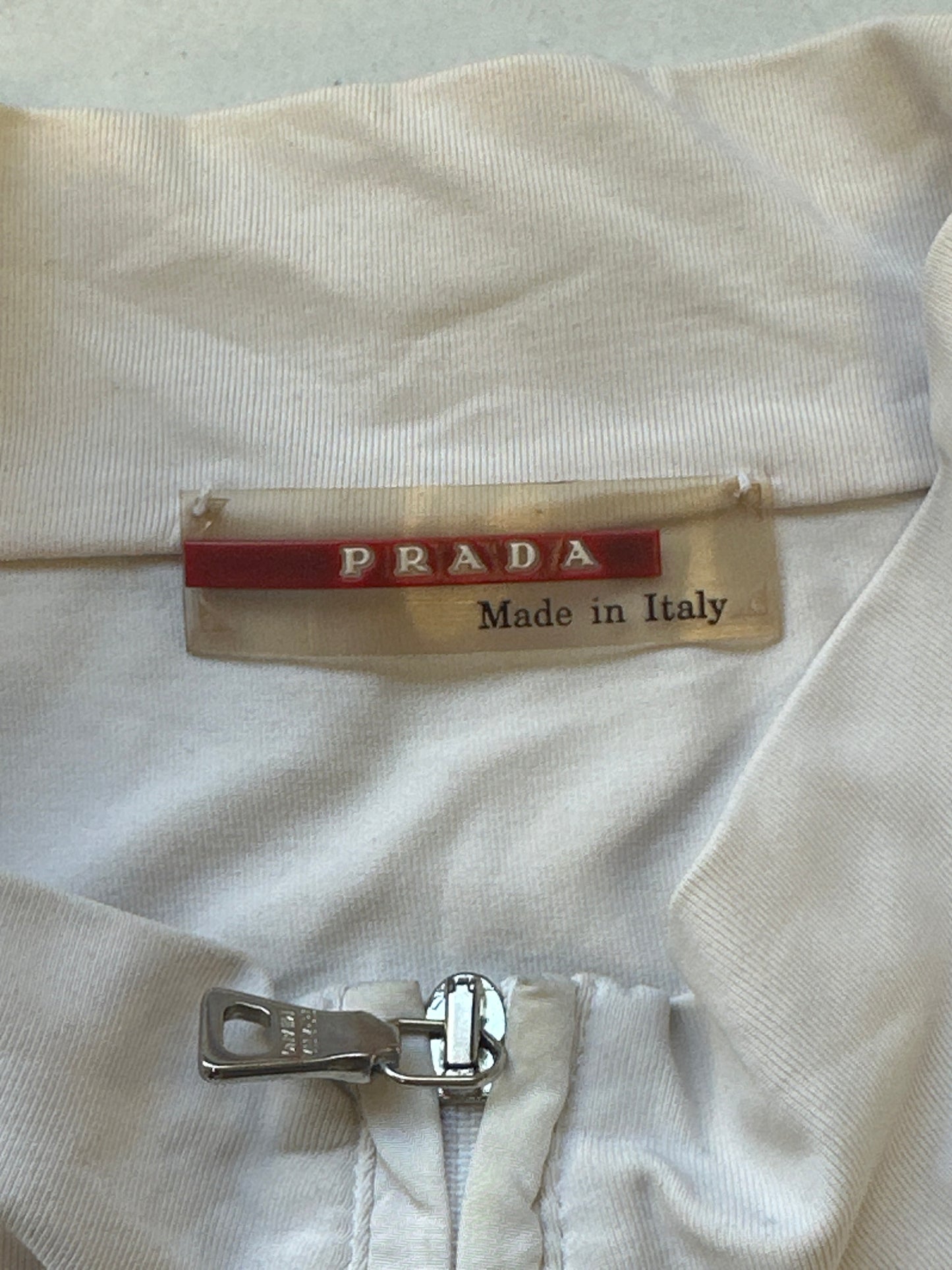 vintage prada cream zip up racer top