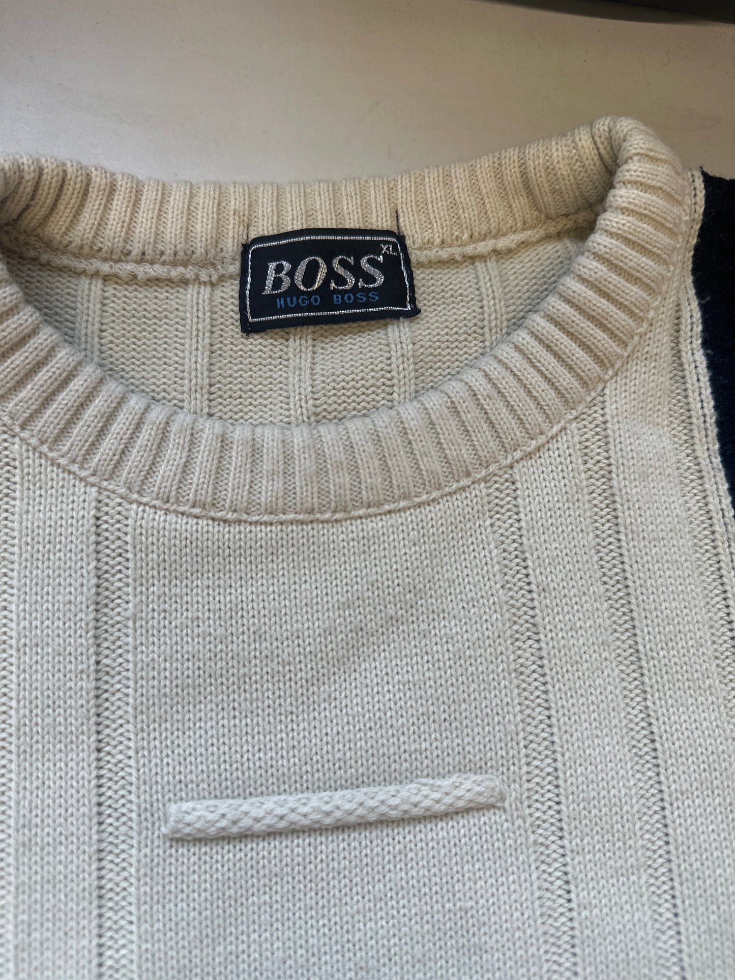 vintage cream textured hugo boss knitted jumper