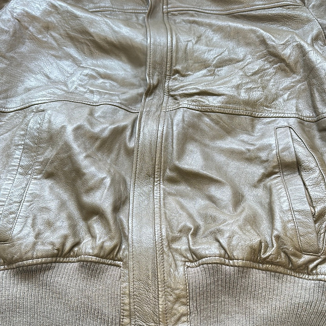 olive leather bomber jacket