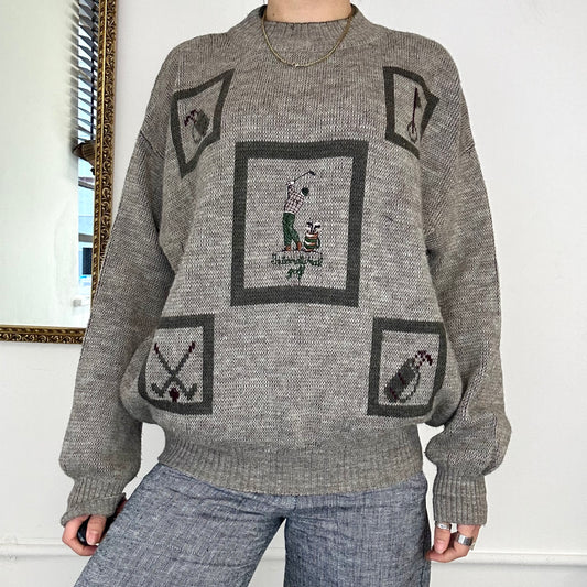 vintage embroidered golf knitted jumper