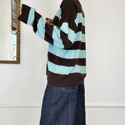 vintage blue and brown striped jumper by tommy hilfiger