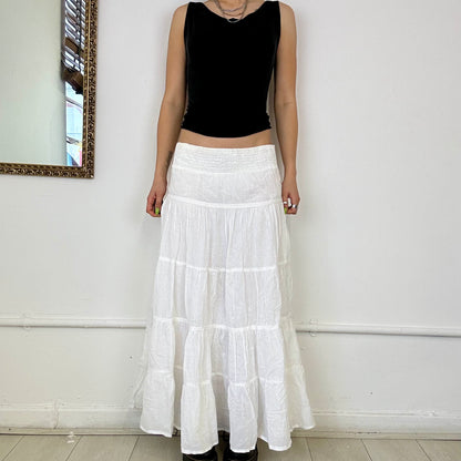 white tiered maxi skirt