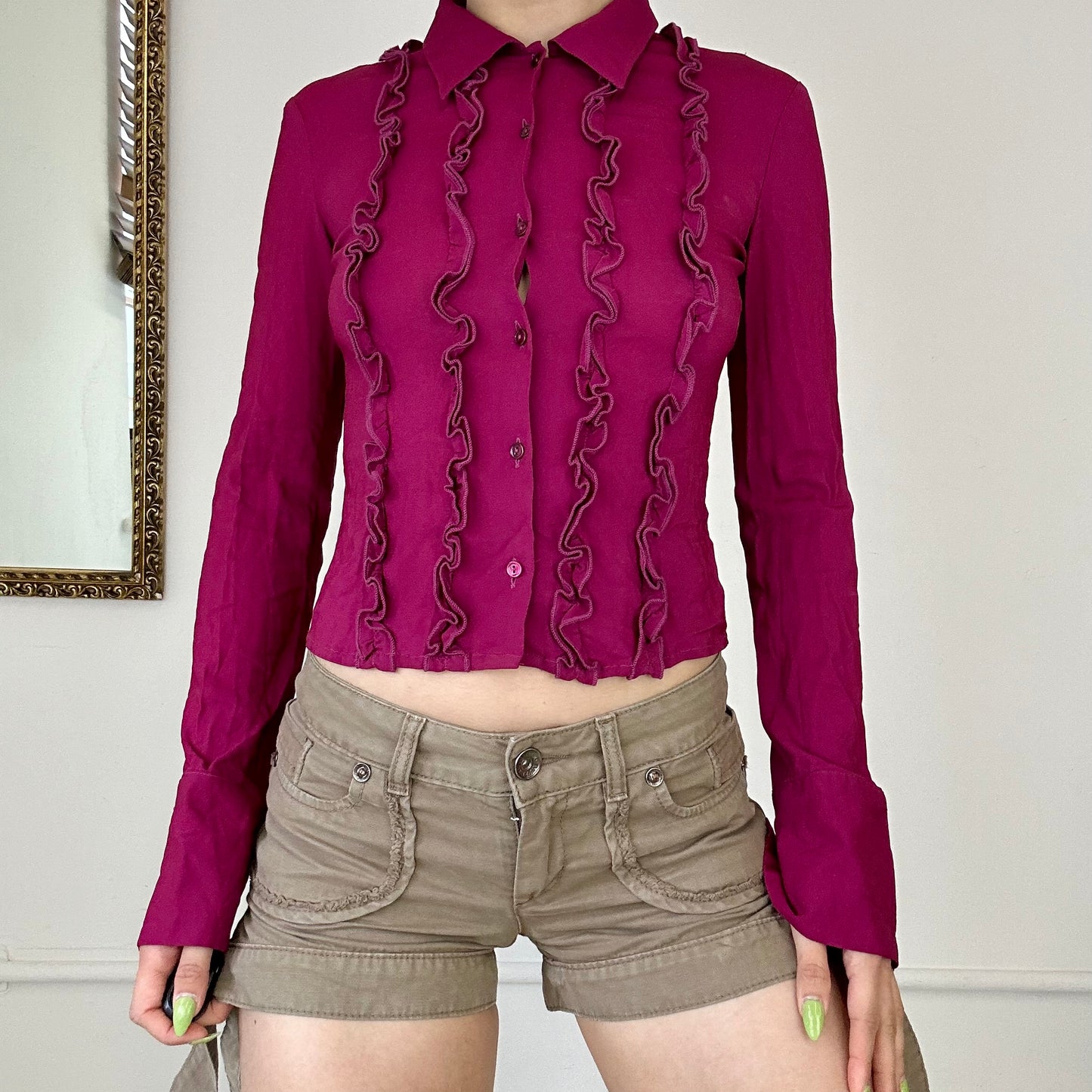 magenta 90’s frilly shirt