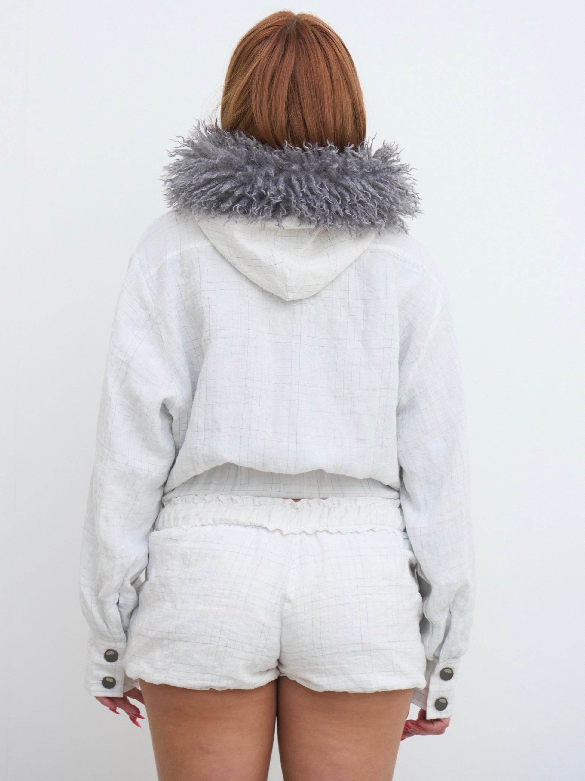 slouch jacket - white gingham linen