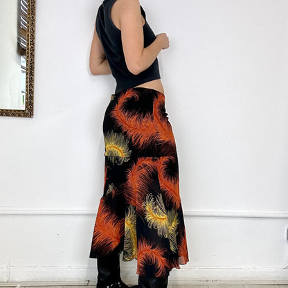 00’s vibrant feathers mesh maxi skirt