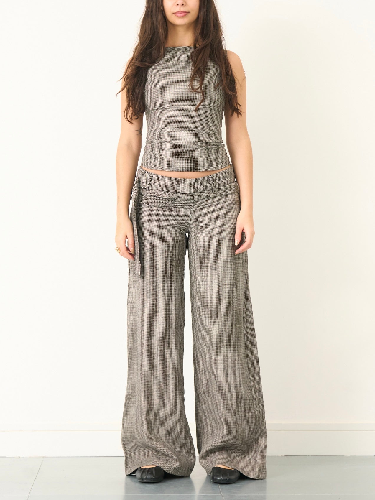roman trouser - dogtooth linen