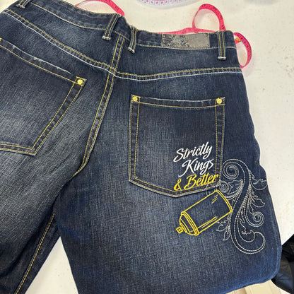 90's embroidered skate jeans by wrung