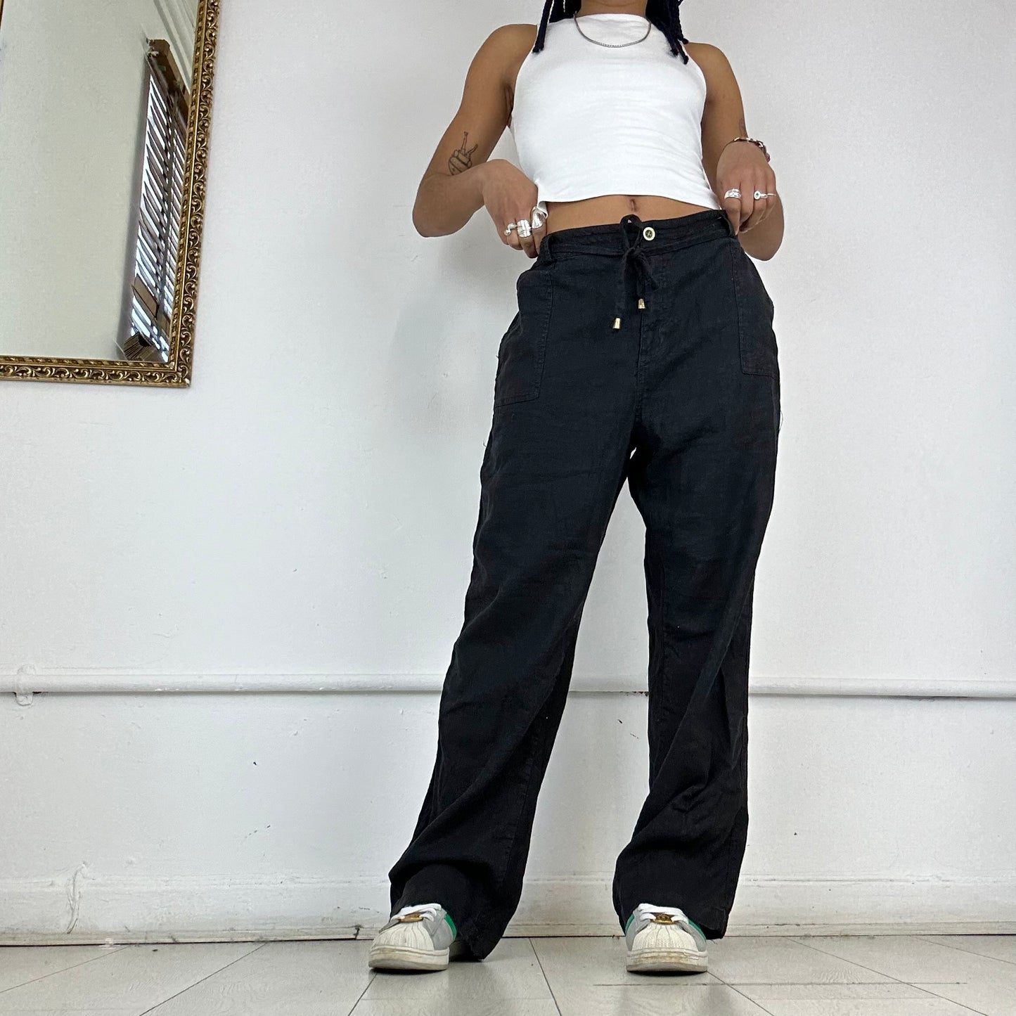 black linen trousers