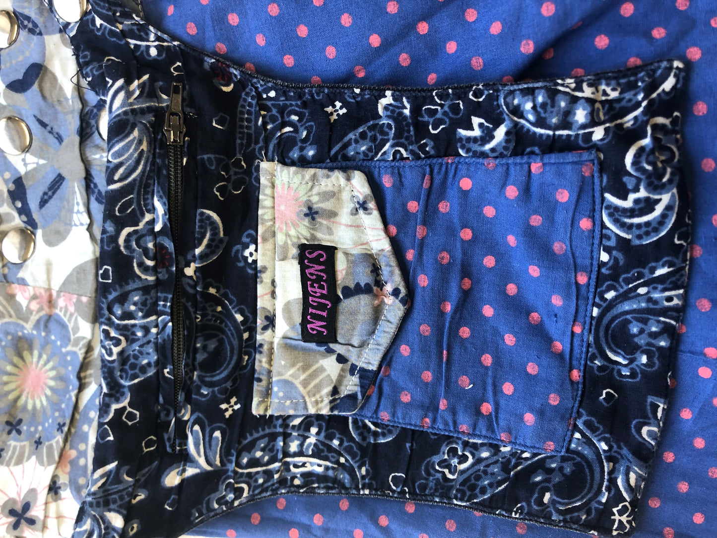 00's blue patterned reversible wrap mini skirt