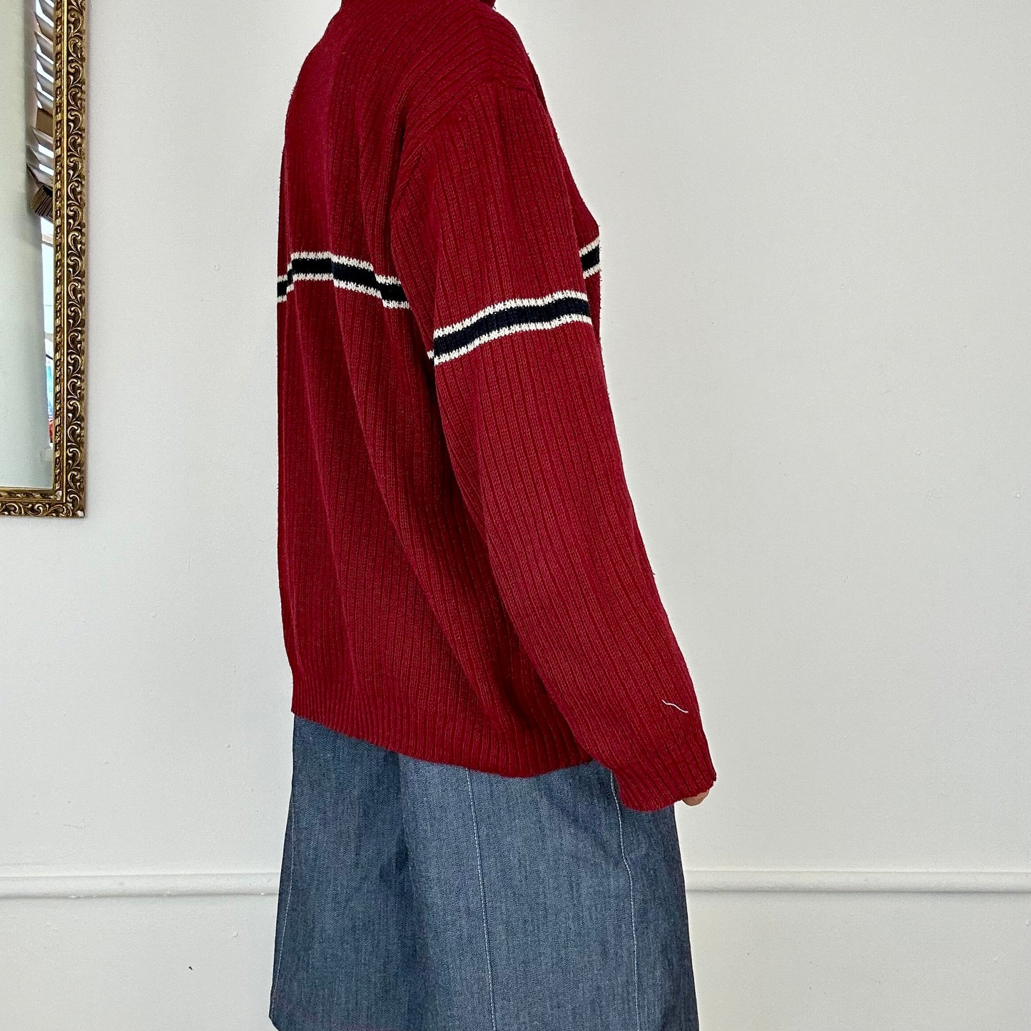 red vintage nike zip up knit jumper