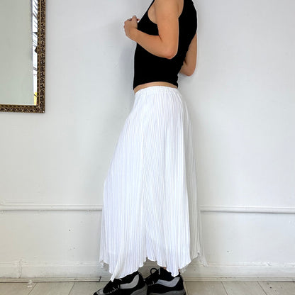 white flowy pleated maxi skirt