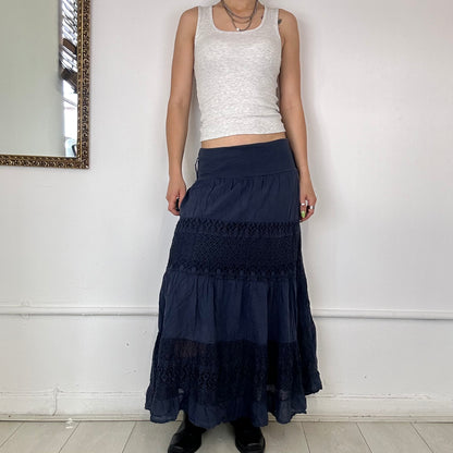 dark blue broderie maxi skirt