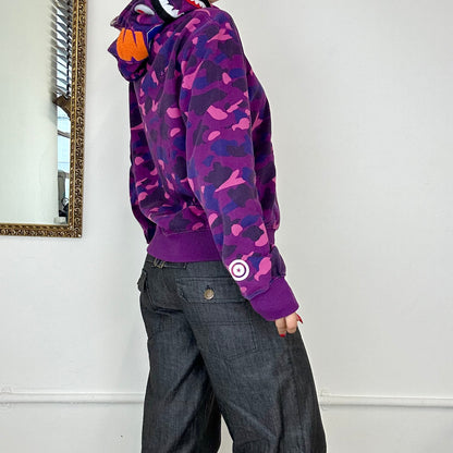 purple full zip a bathing ape shark zip up hoodie