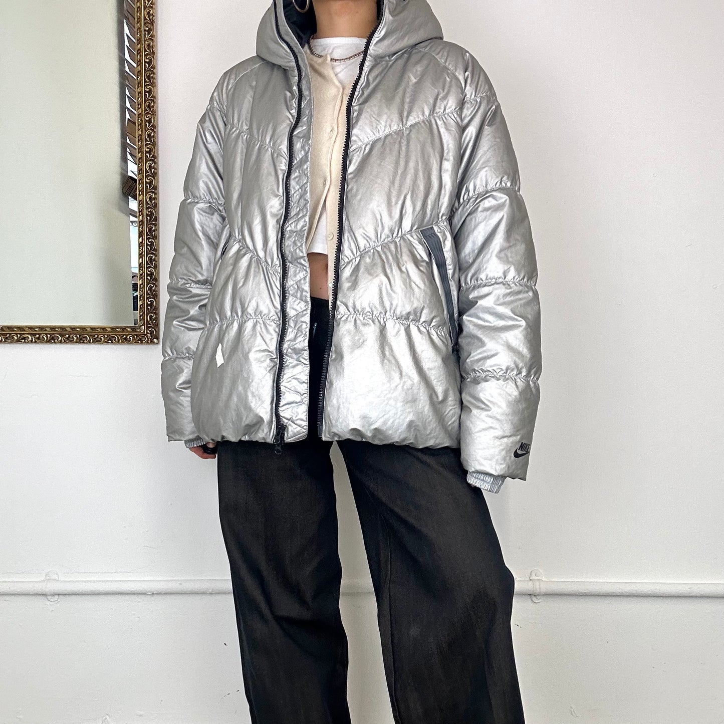 00's nike silver puffer coat