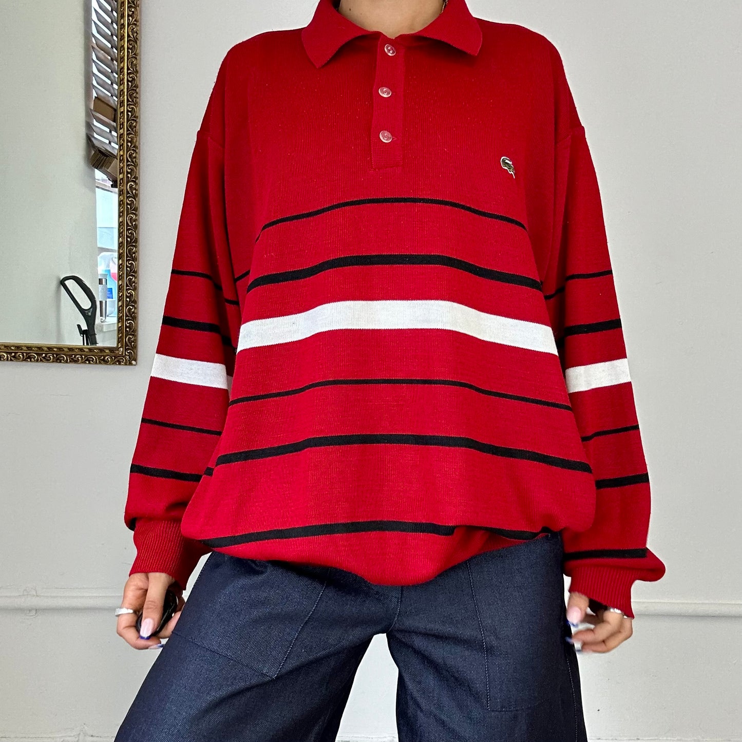 90's red striped lactose polo jumper