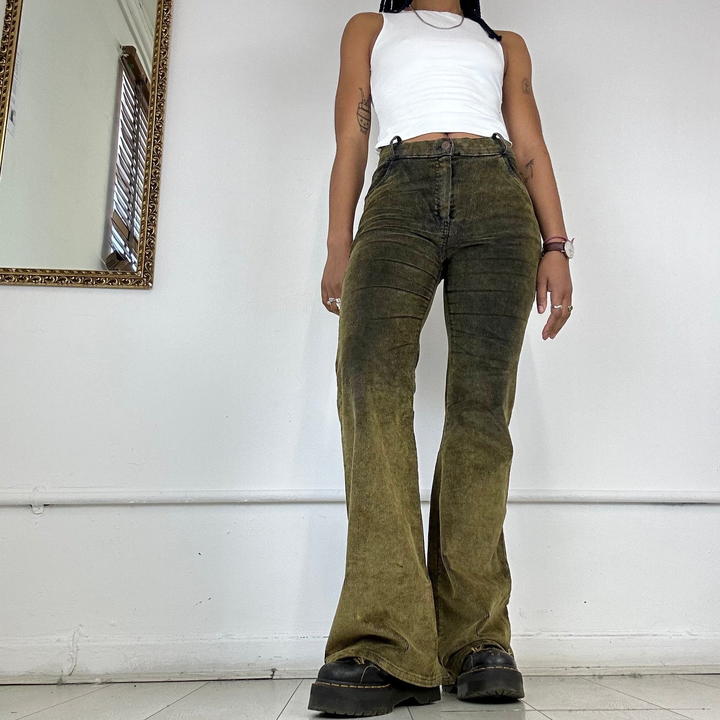 00s two tone corduroy flared jeans