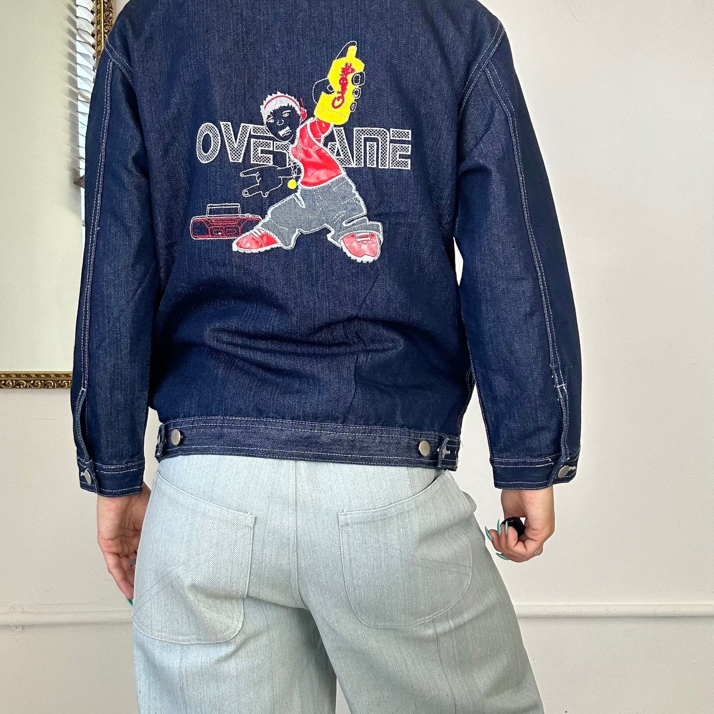 90's overgame dark denim embroidered jacket