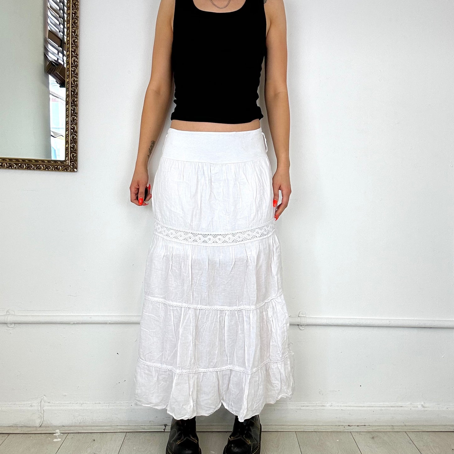 00s white tiered maxi skirt