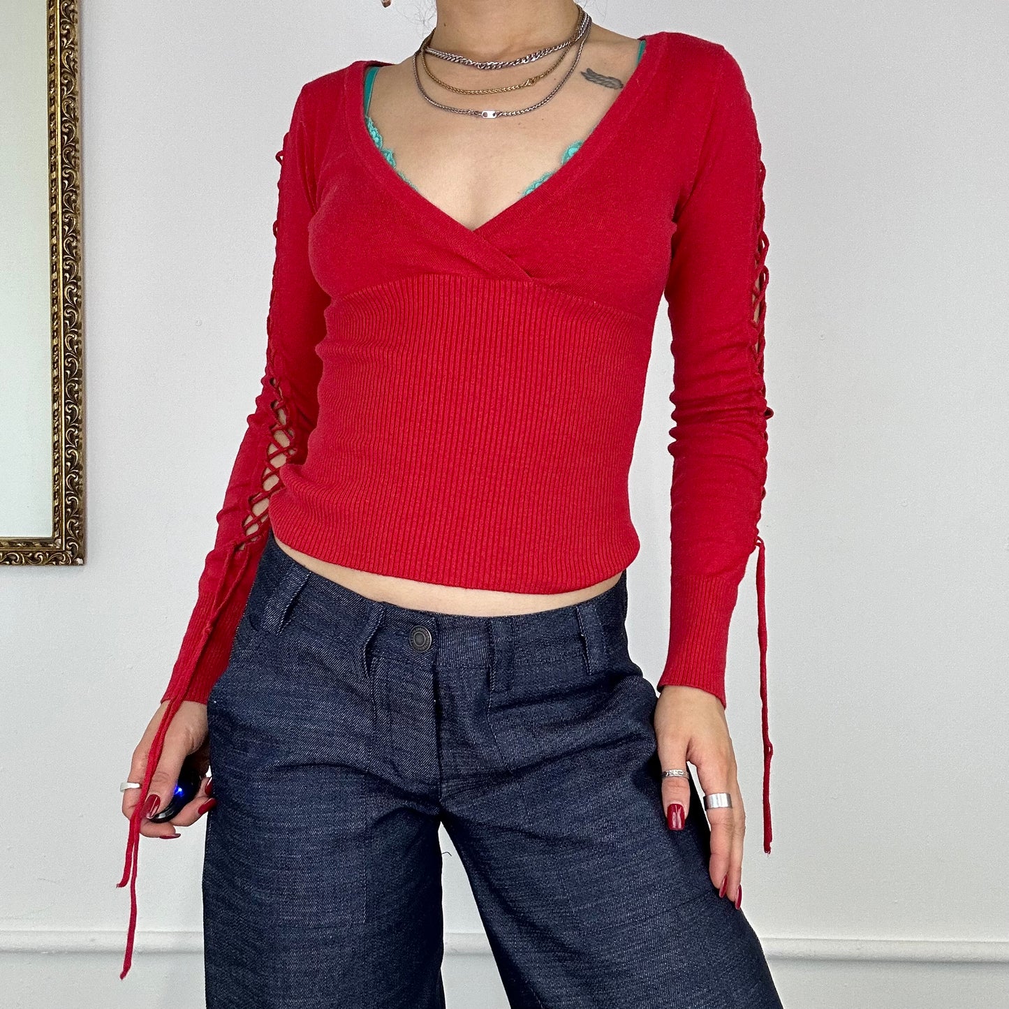 jane norman red knitted top