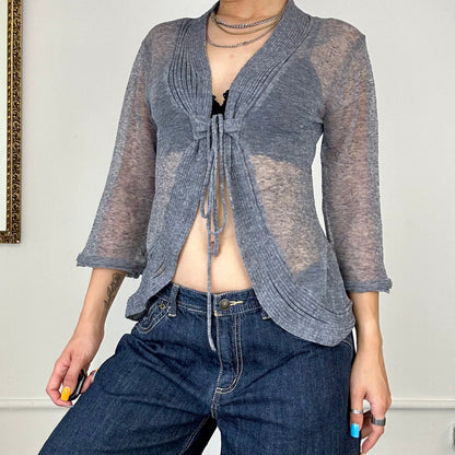 save the queen sheer tie up grey cardigan