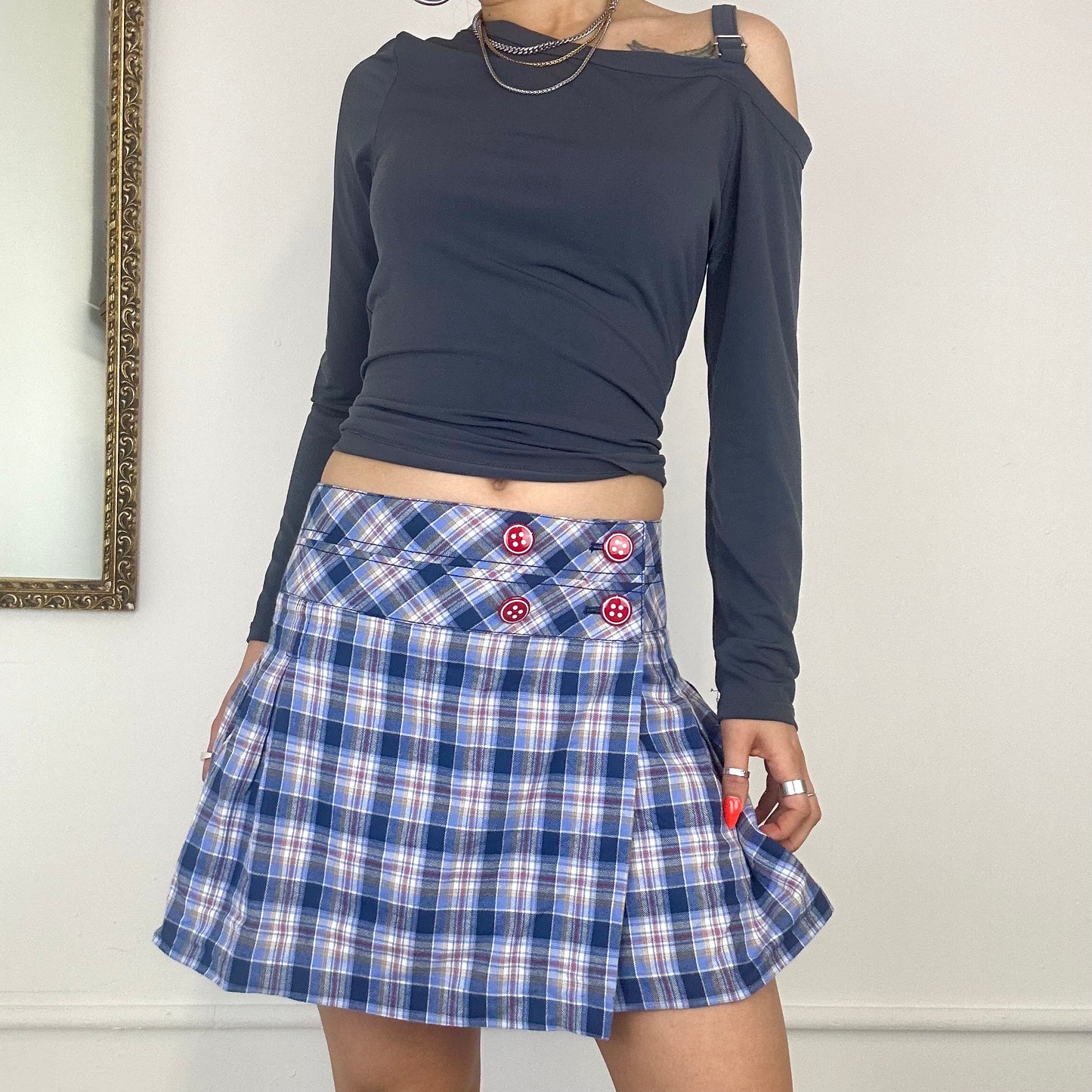 vintage checkered pleated mini skirt