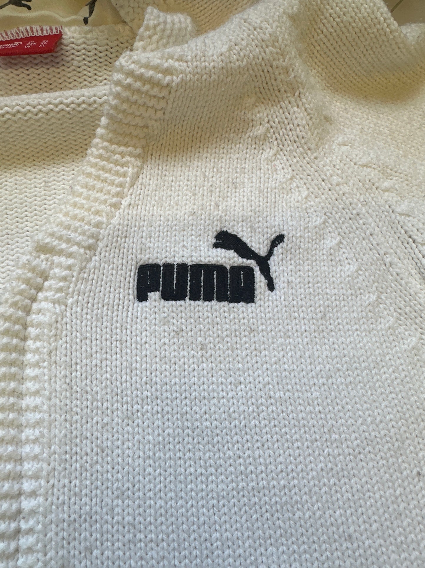 white puma zip up knitted hoodie