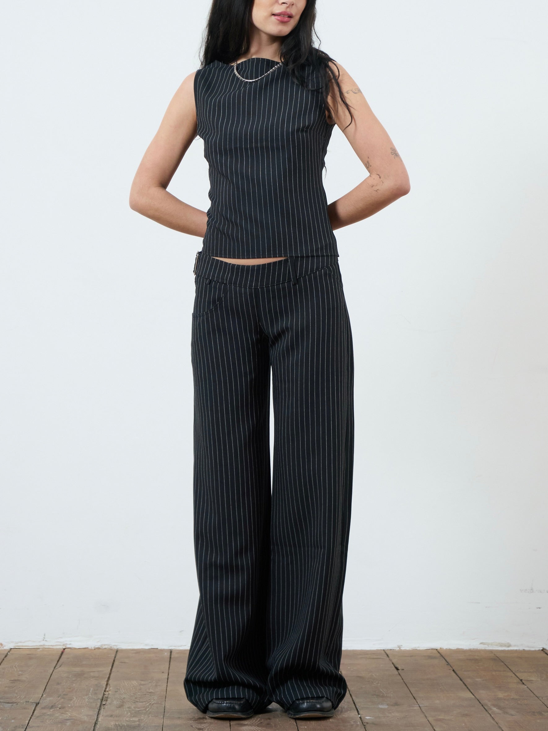 roman trouser  - black pinstripe