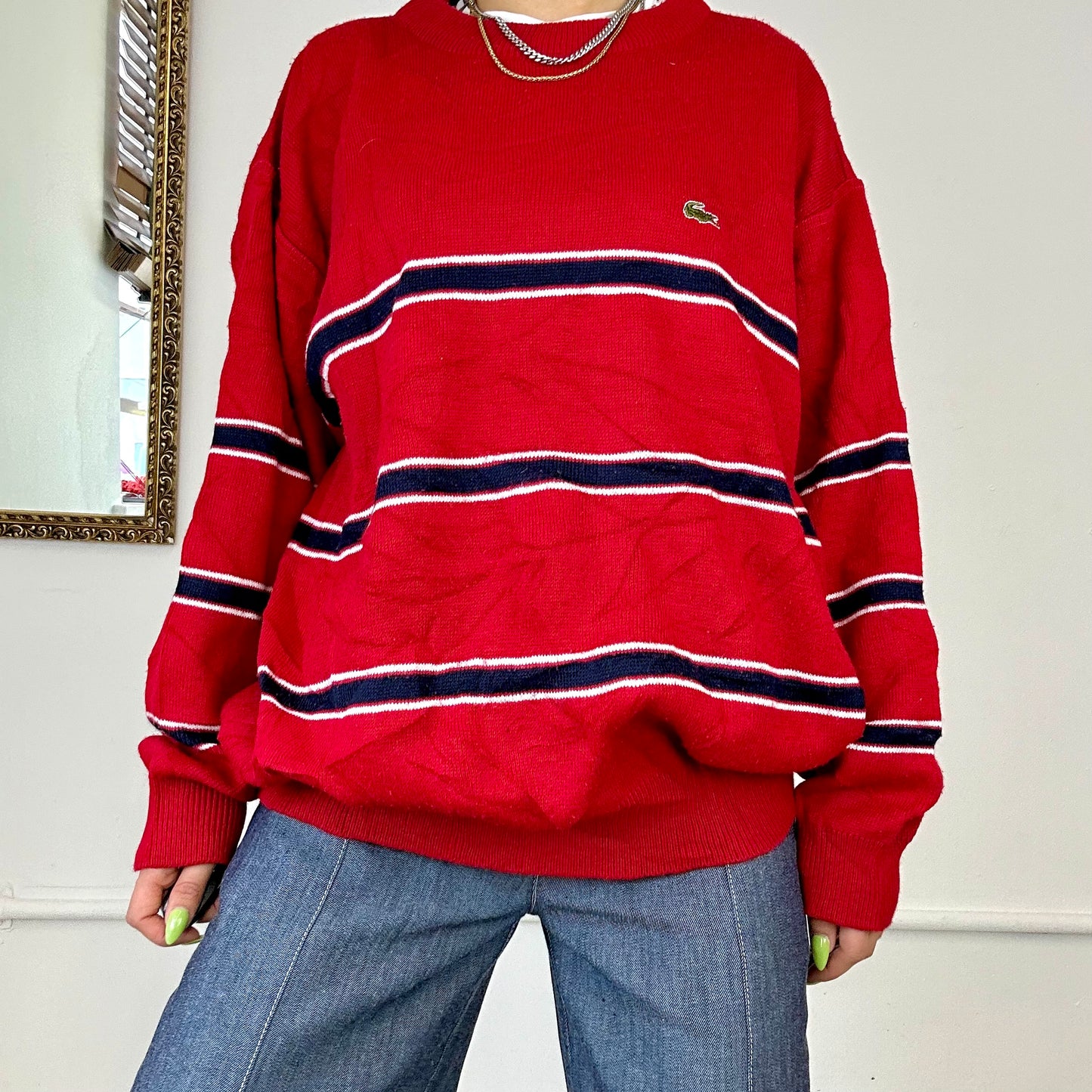 lacoste red striped knitted jumper