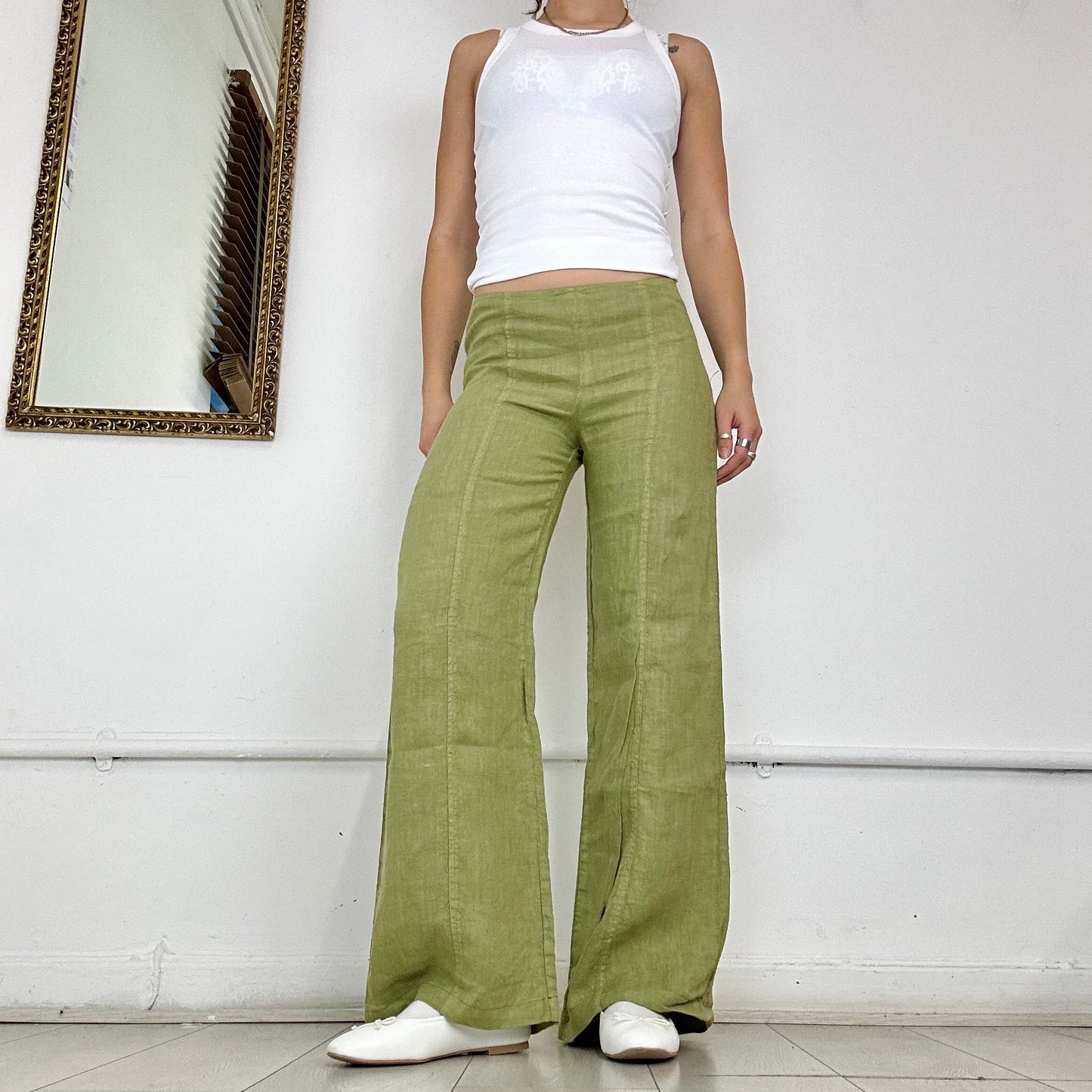 2000's green linen trousers