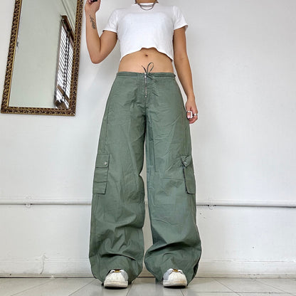 khaki wide leg cargo trousers